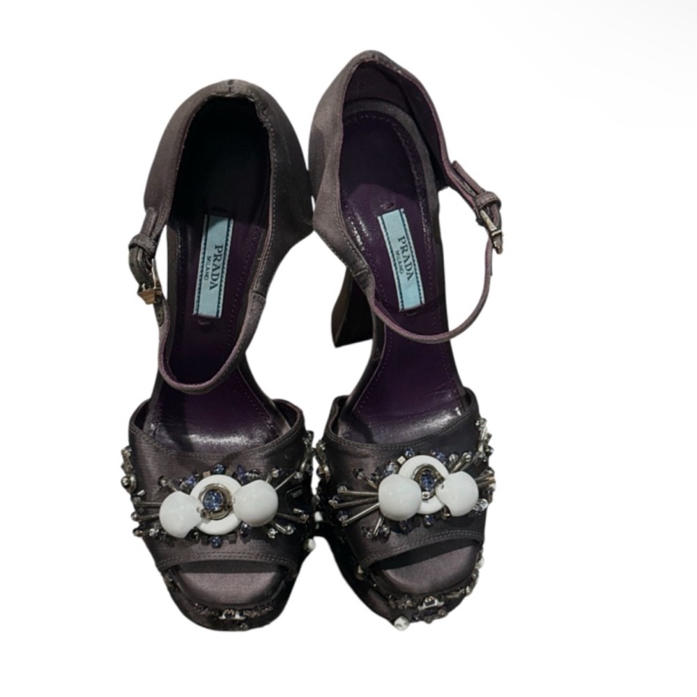 Authentic Prada luxury designer runway satin embellished platform heels sz 8 - Picture 7 of 16